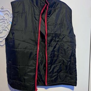 Men's Black Puffer Vest with Red Accents